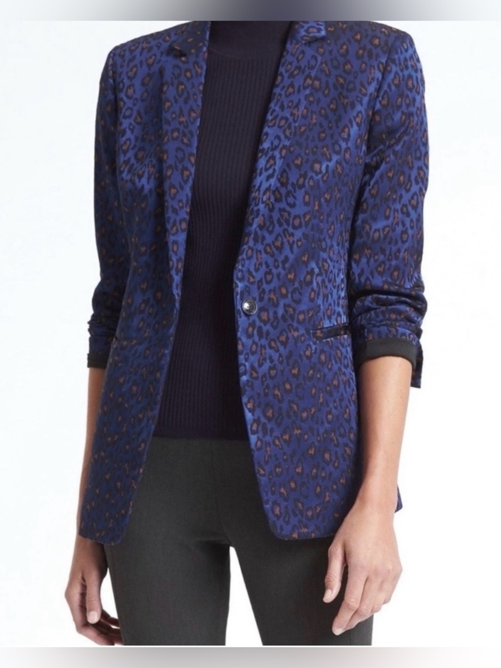Banana Republic Blue Leopard Print Boyfriend Blazer size 4